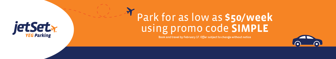 Advertisement banner for jetset parking, promoting a discount until February, 2026